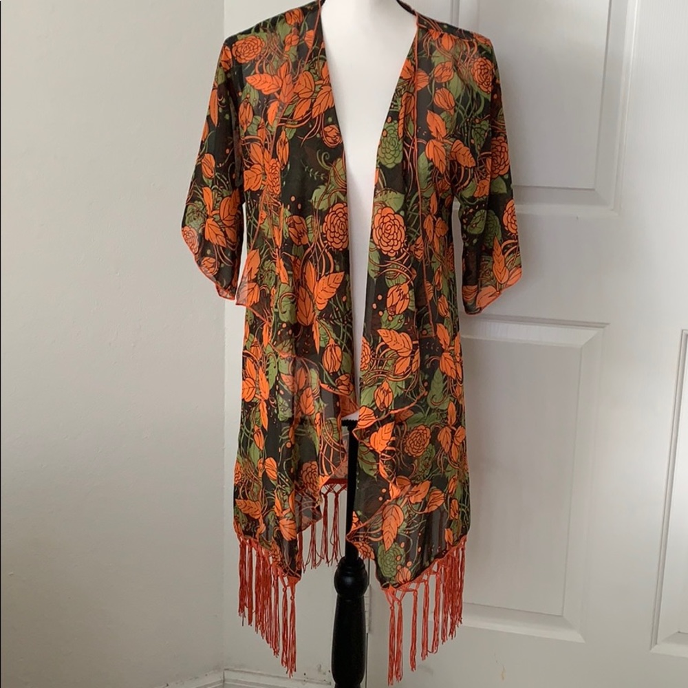 👘✨ Women’s Fringed Floral Print Kimono - Size S